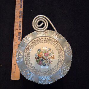 Vintage Farber & Shlevin Hammered Aluminum/Porcelain Decorative Candy Dish 8"